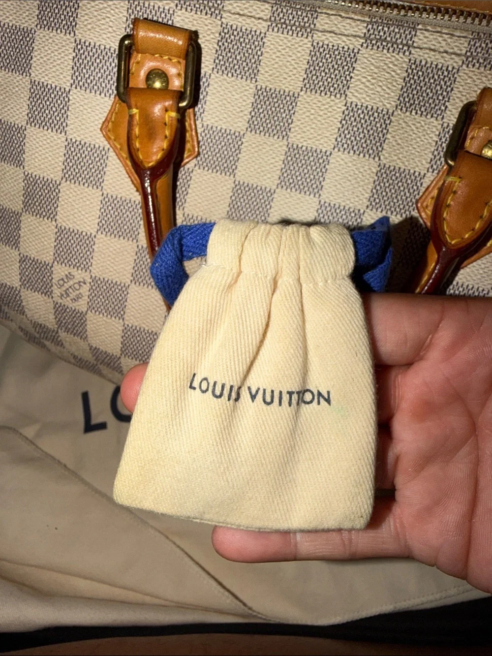 Louis Vuitton Damier Azur Speedy Handbag - Light Blue & White with Vachetta